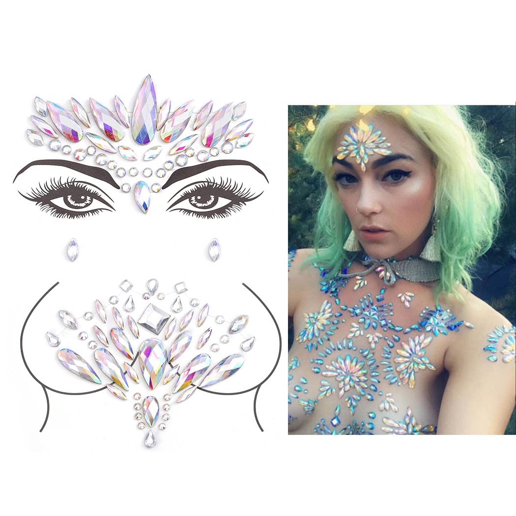 Iridescent Body Jewel Set — Pasties, Cleavage Gems, or Face Crystals