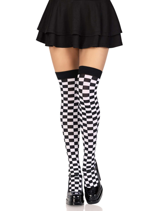 Noir Checkerboard Thigh-High Stockings