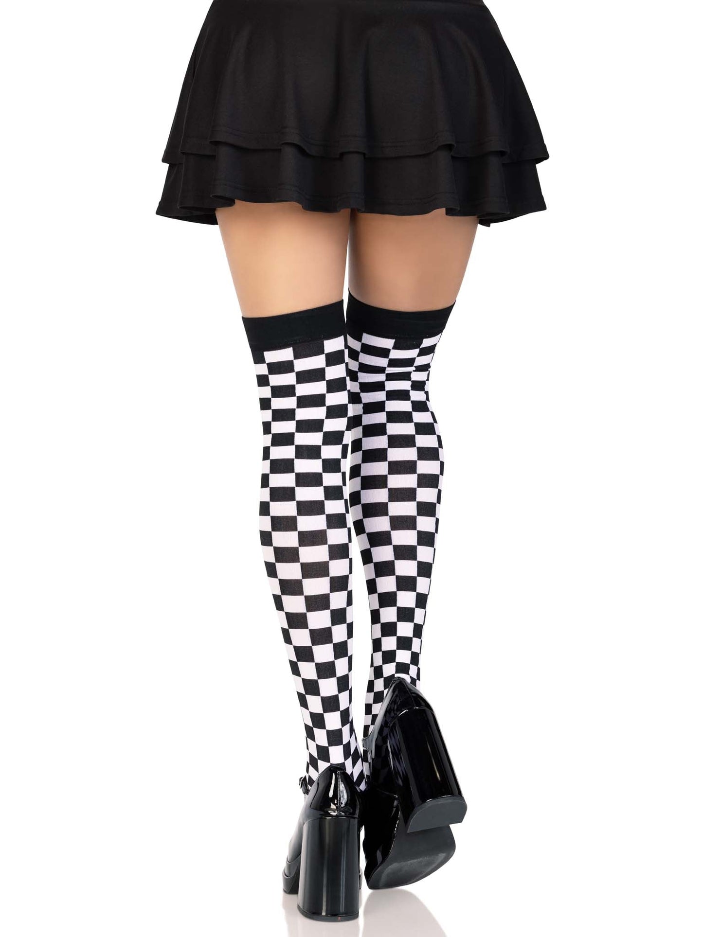 Noir Checkerboard Thigh-High Stockings
