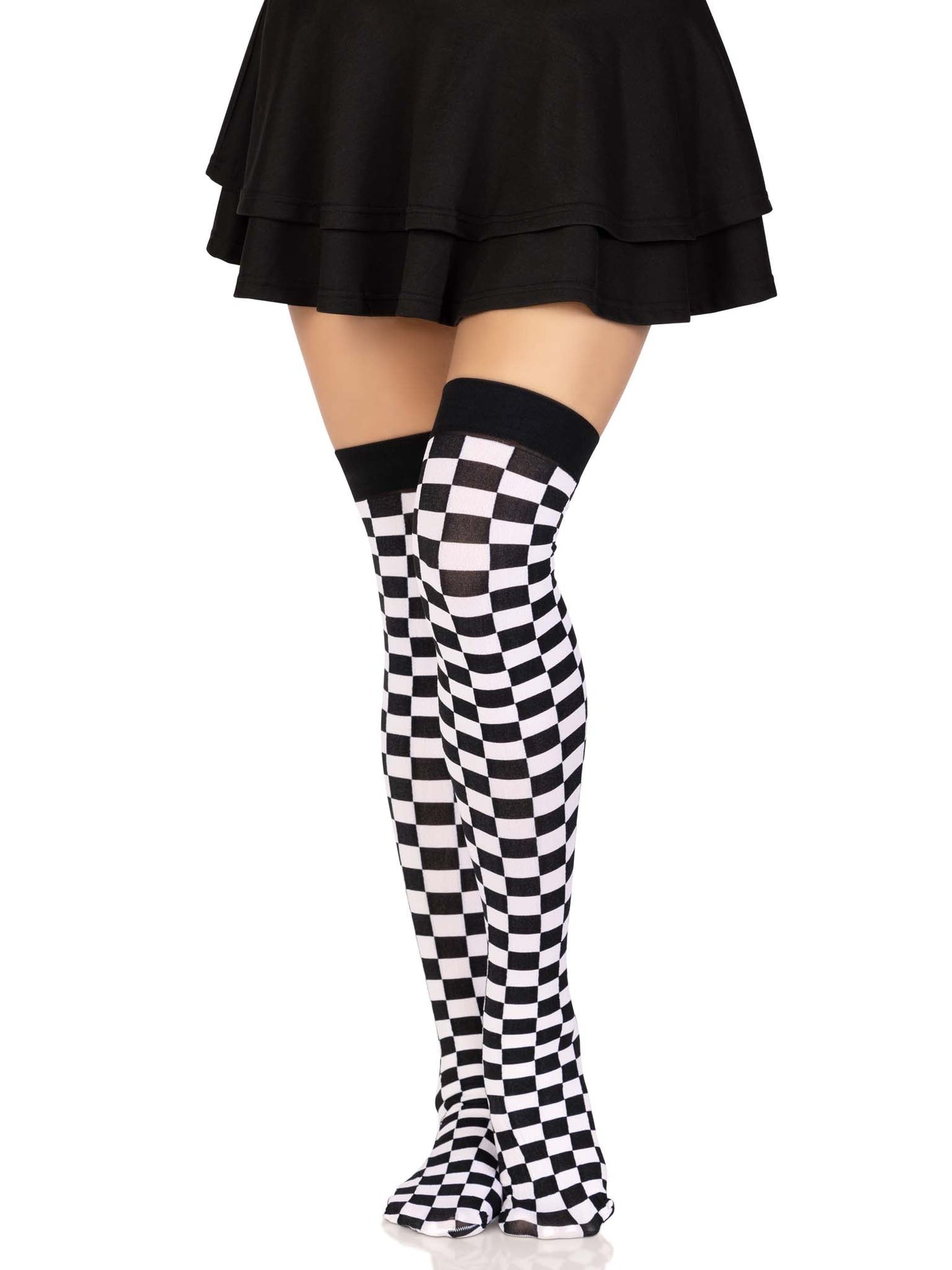Noir Checkerboard Thigh-High Stockings