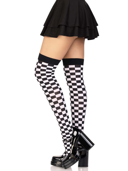 Noir Checkerboard Thigh-High Stockings