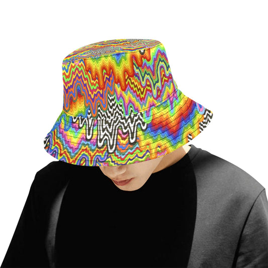 Dripped Spectrum Bucket Hat — Black, White & Rainbow