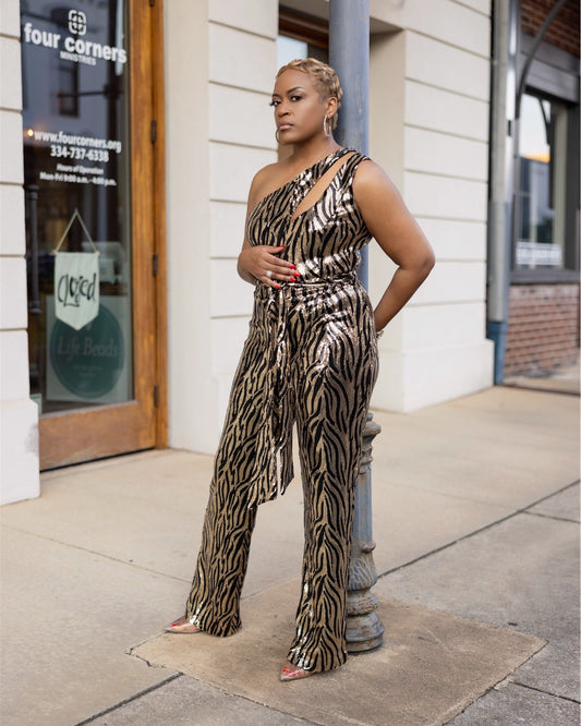Golden Mirage Sequin Jumpsuit — Animal Print