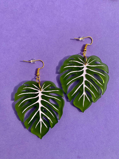 Leaf Acrylic Statement Earrings - Monstera Green