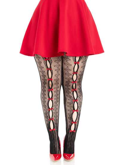 Sweetheart Bow Net Tights — Black, White, or Pink