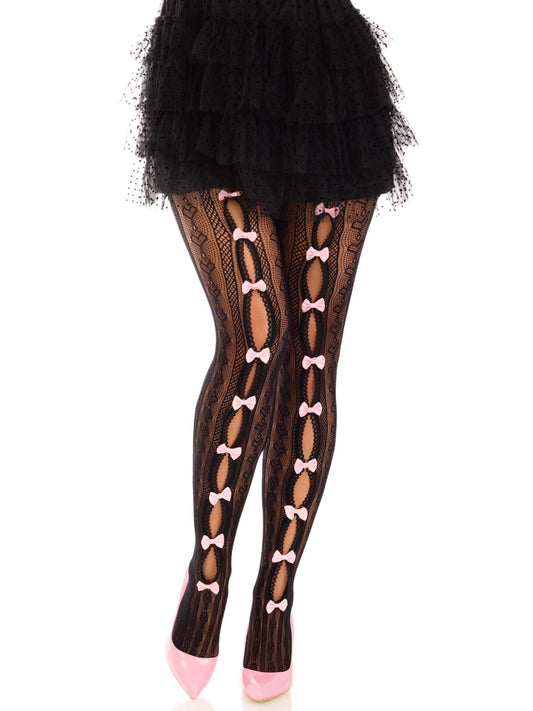 Sweetheart Bow Net Tights — Black, White, or Pink