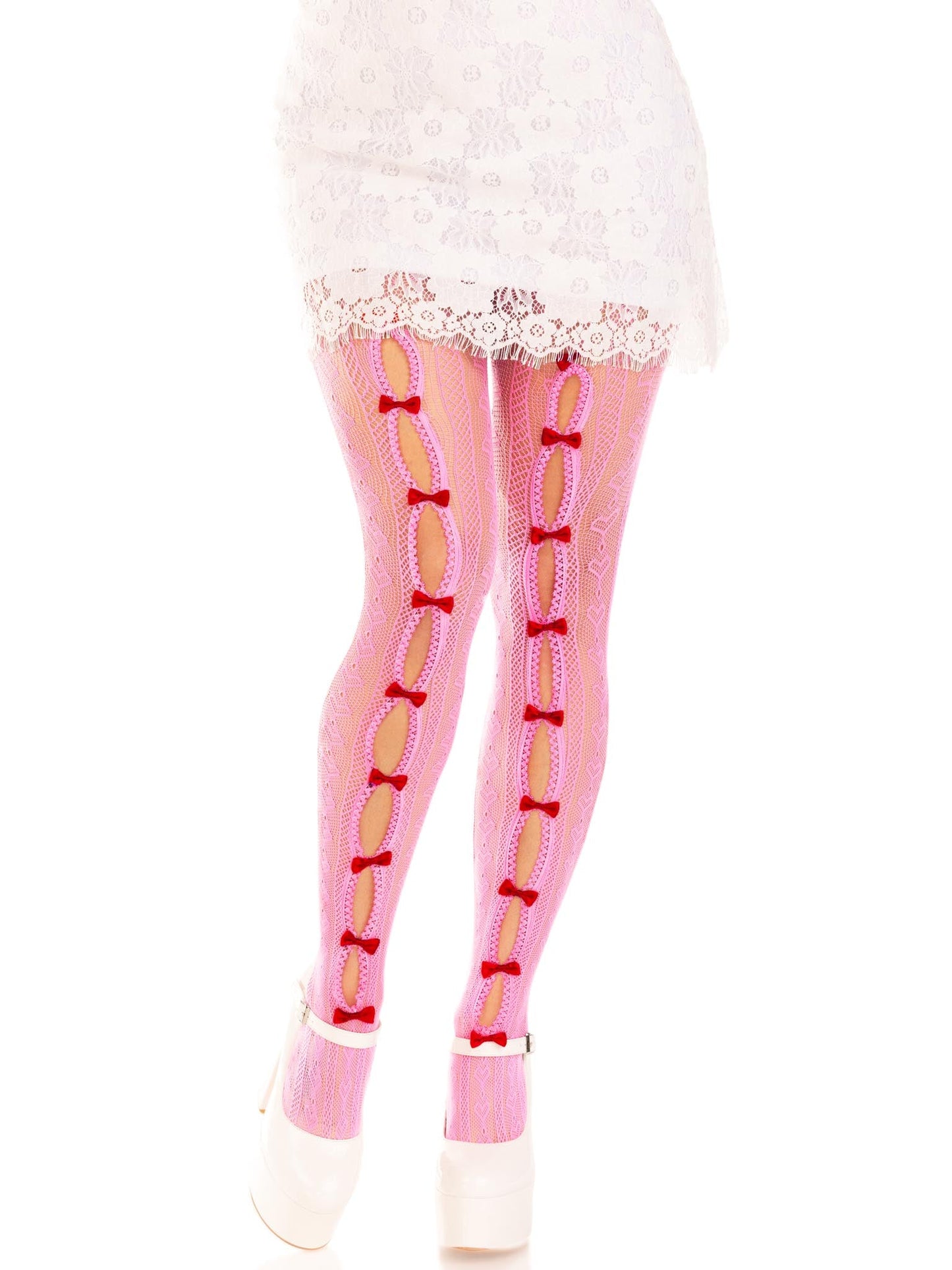 Sweetheart Bow Net Tights — Black, White, or Pink