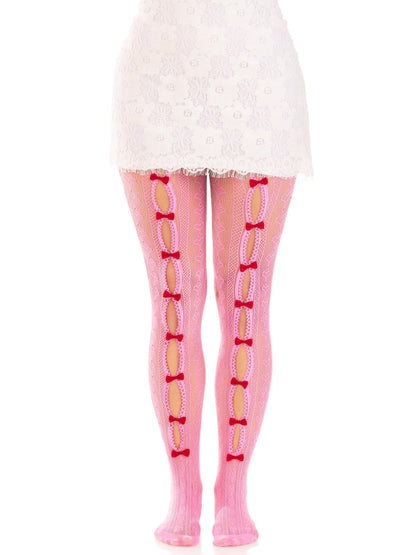 Sweetheart Bow Net Tights — Black, White, or Pink