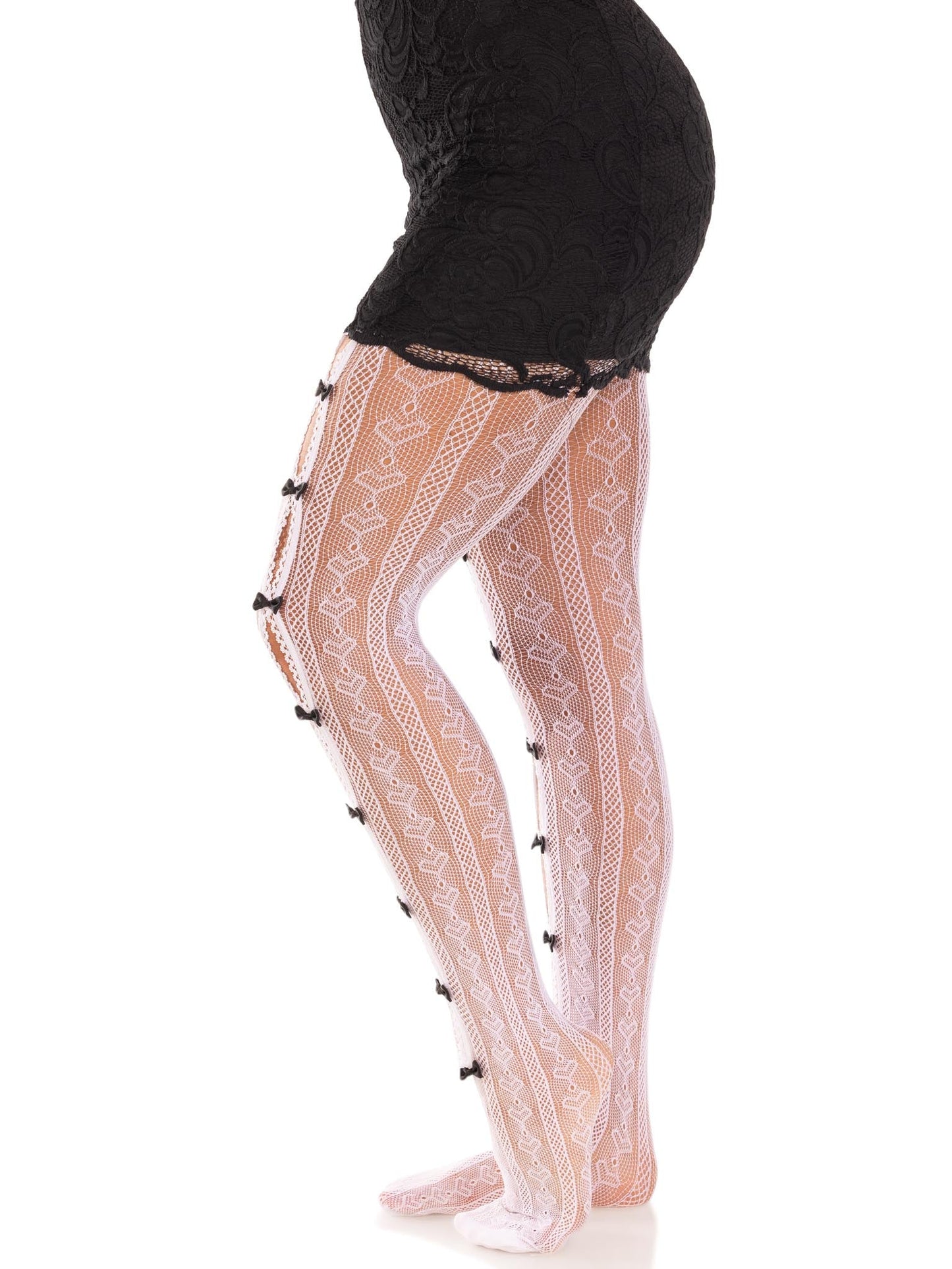 Sweetheart Bow Net Tights — Black, White, or Pink