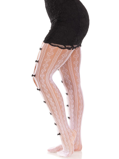 Sweetheart Bow Net Tights — Black, White, or Pink