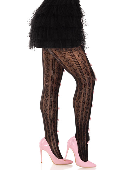 Sweetheart Bow Net Tights — Black, White, or Pink