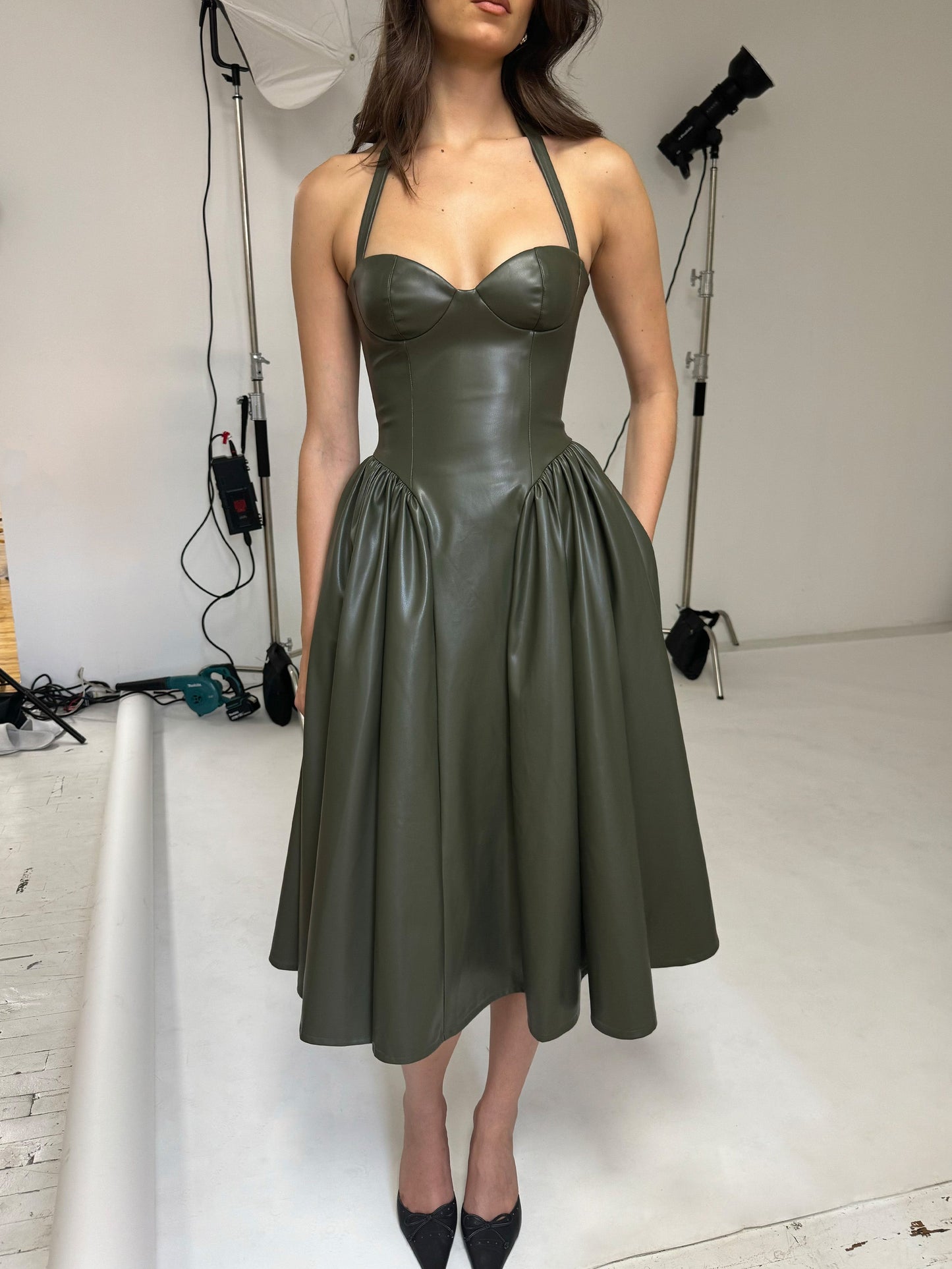Eliana Halter Corset Midi — Olive