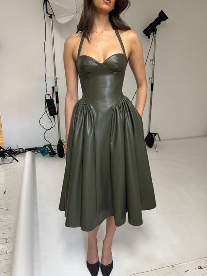 Eliana Halter Corset Midi — Olive