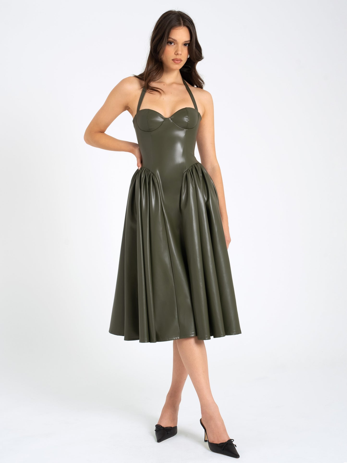 Eliana Halter Corset Midi — Olive