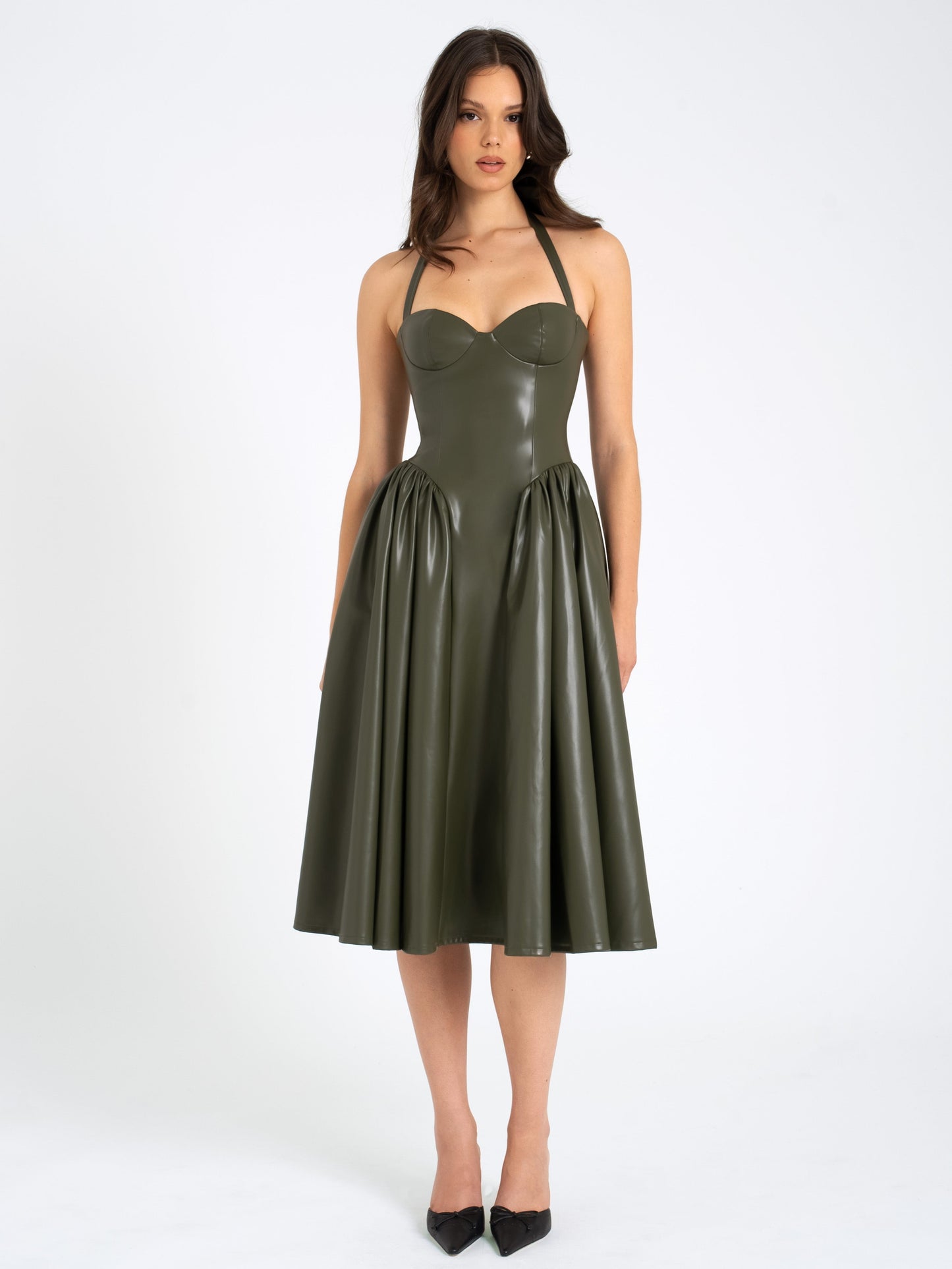 Eliana Halter Corset Midi — Olive