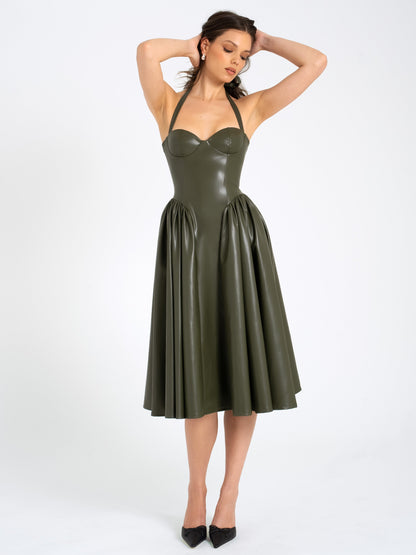 Eliana Halter Corset Midi — Olive