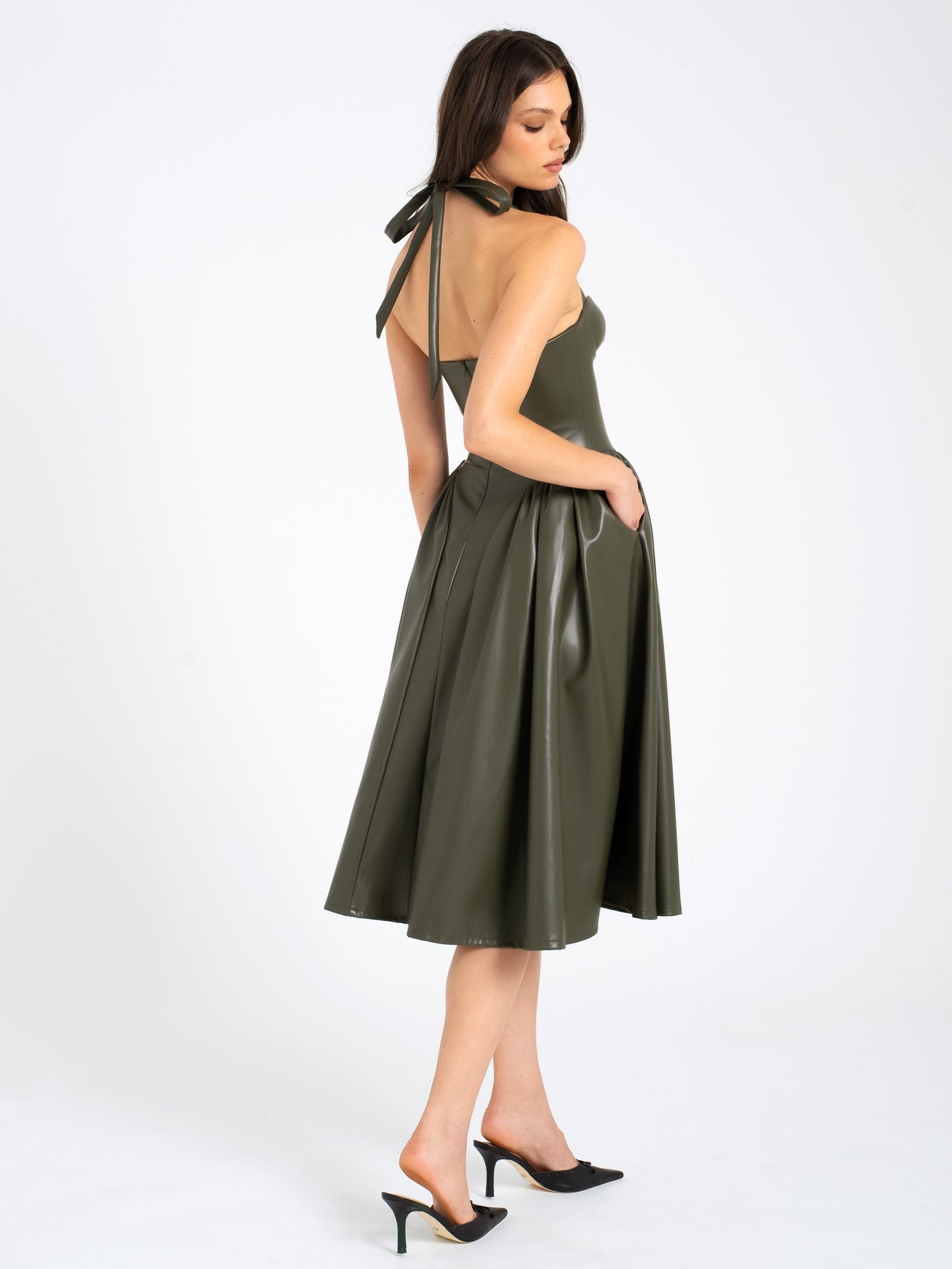 Eliana Halter Corset Midi — Olive
