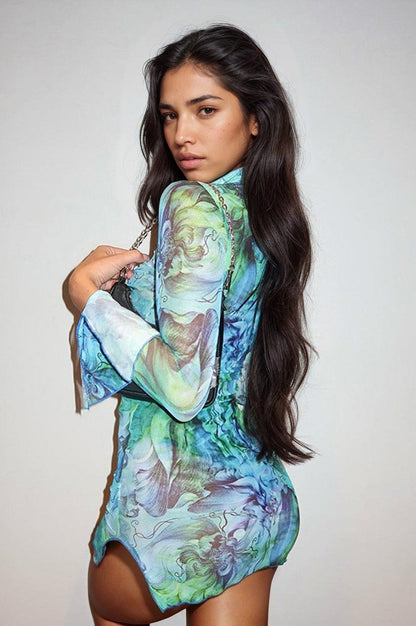 Miami Nights Sheer Mini Dress — Light or Deep Blue