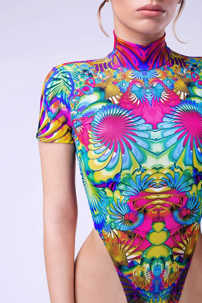 ⭐ Kaleidoscopic Blossom Cutout Back Bodysuit | BADINKA