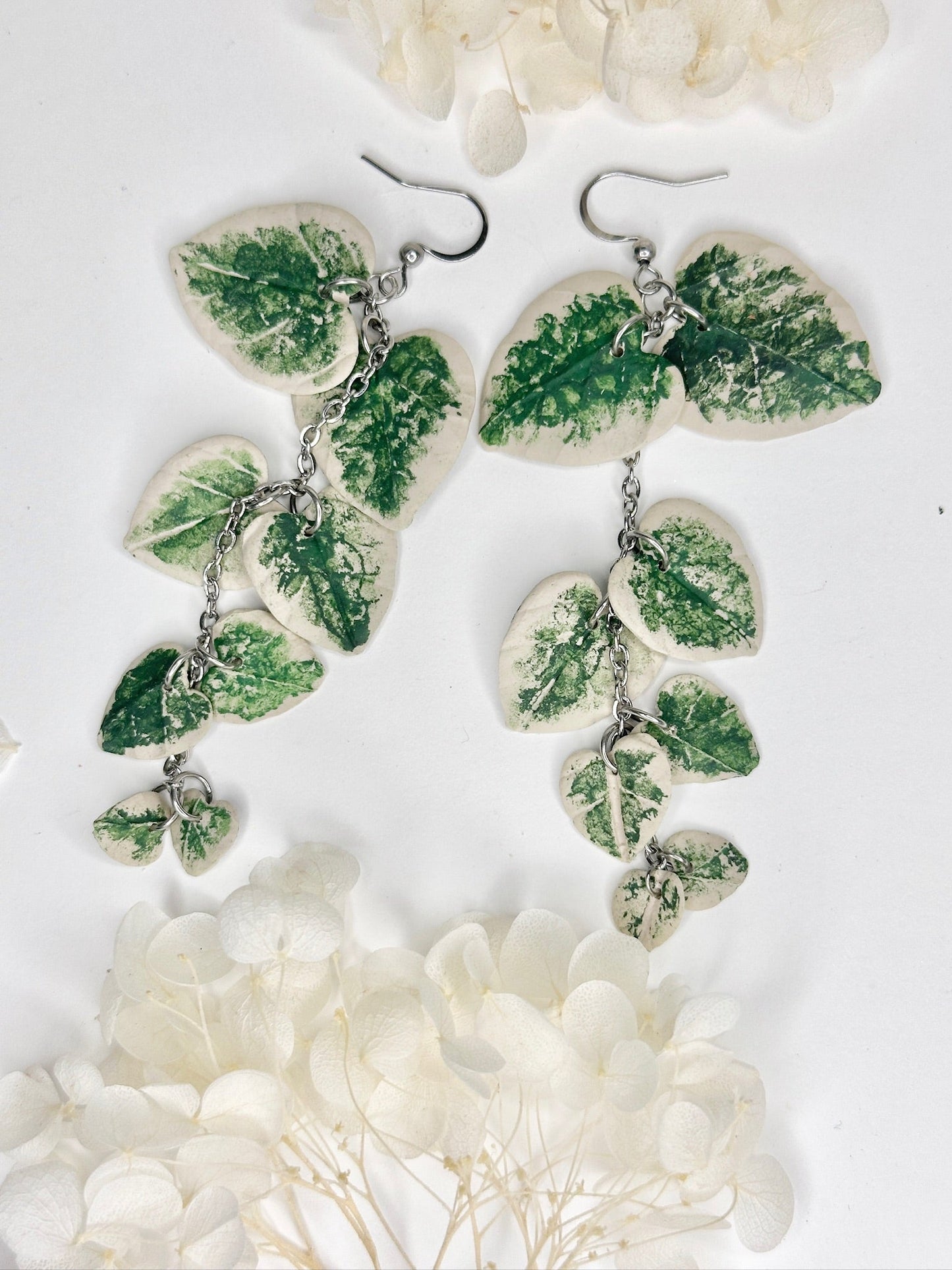 Verdant Heart Drop Earrings — Botanical Chain
