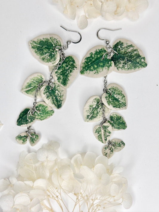 Verdant Heart Drop Earrings — Botanical Chain
