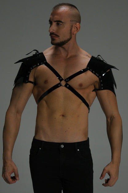 Gloss Leather Shoulder Harness — Structured X Frame Black / White | Maison Appétit