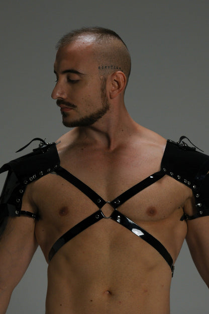 Gloss Leather Shoulder Harness — Structured X Frame Black / White | Maison Appétit