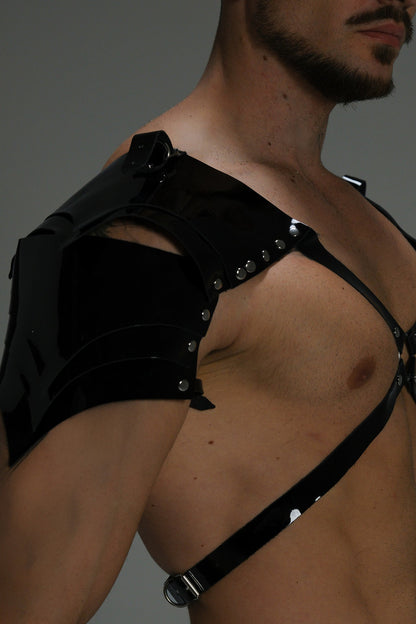 Gloss Leather Shoulder Harness — Structured X Frame Black / White | Maison Appétit