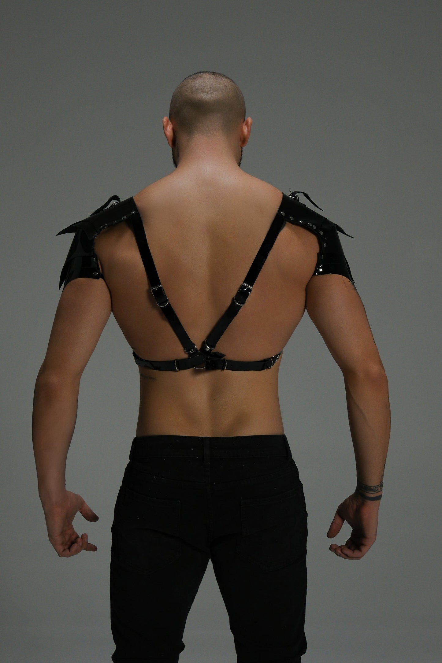Gloss Leather Shoulder Harness — Structured X Frame Black / White | Maison Appétit