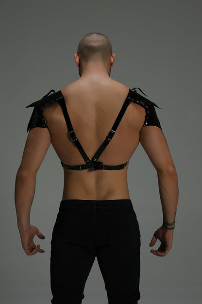 Gloss Leather Shoulder Harness — Structured X Frame Black / White | Maison Appétit