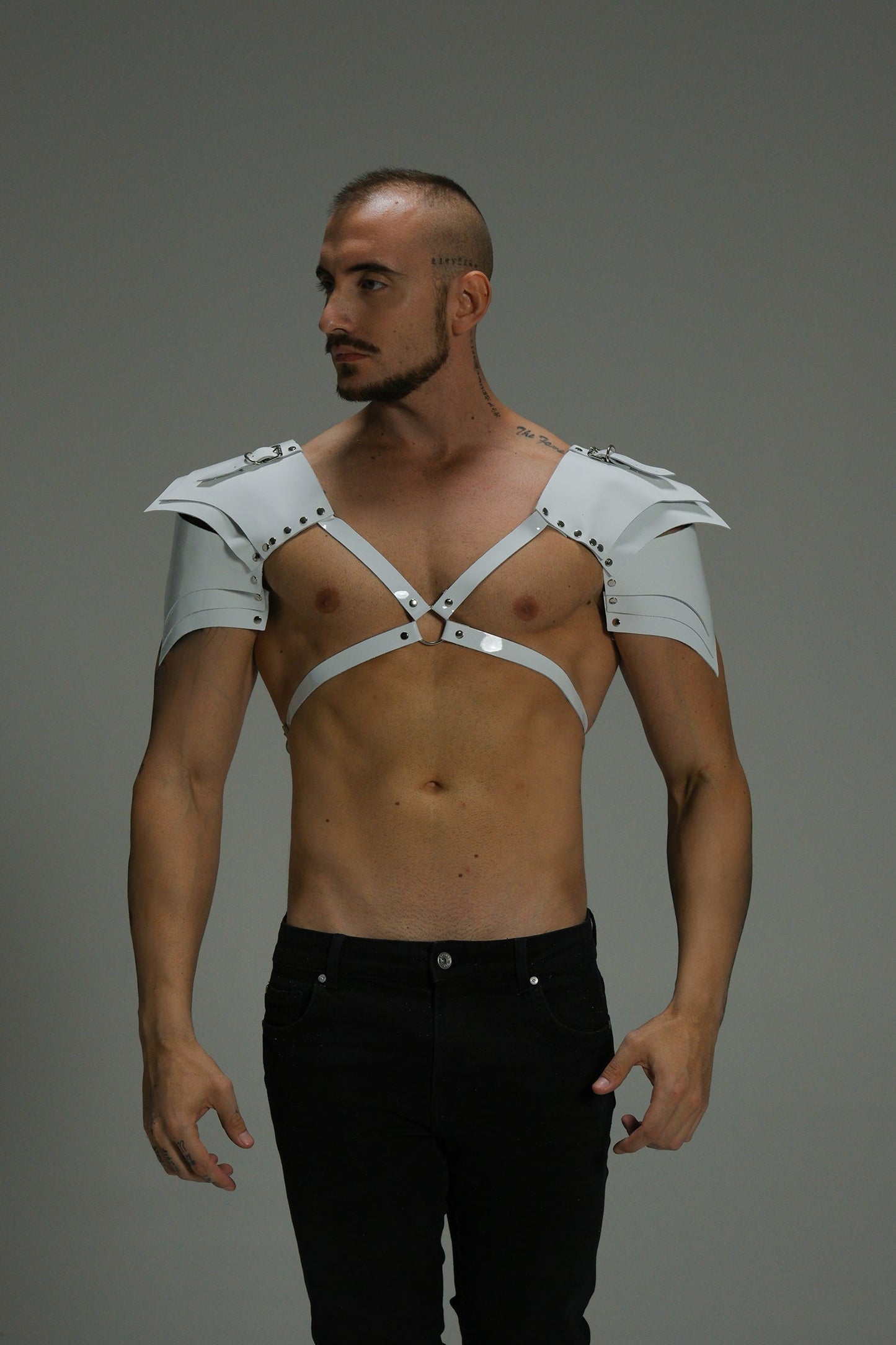 Gloss Leather Shoulder Harness — Structured X Frame Black / White | Maison Appétit