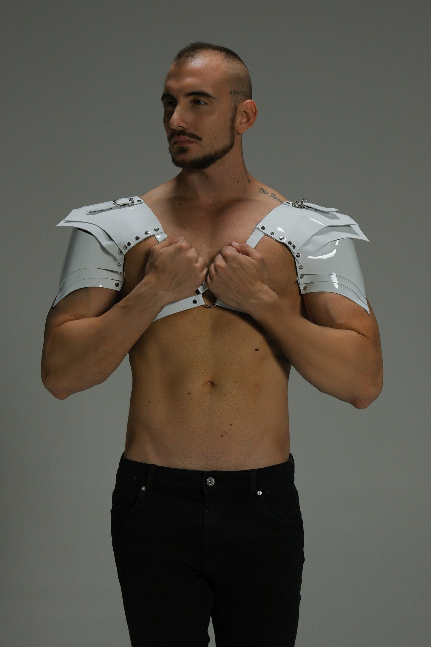 Gloss Leather Shoulder Harness — Structured X Frame Black / White | Maison Appétit