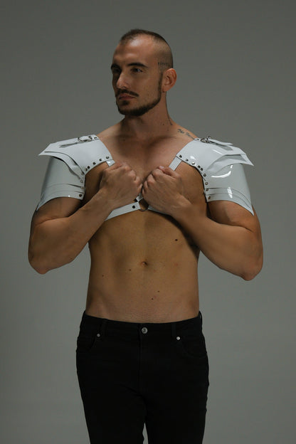 Gloss Leather Shoulder Harness — Structured X Frame Black / White | Maison Appétit