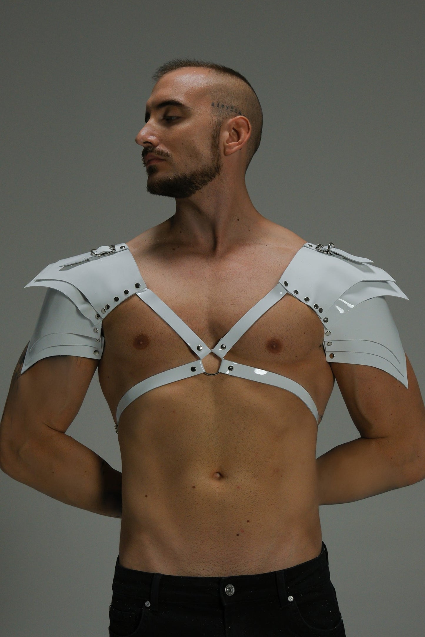 Gloss Leather Shoulder Harness — Structured X Frame Black / White | Maison Appétit