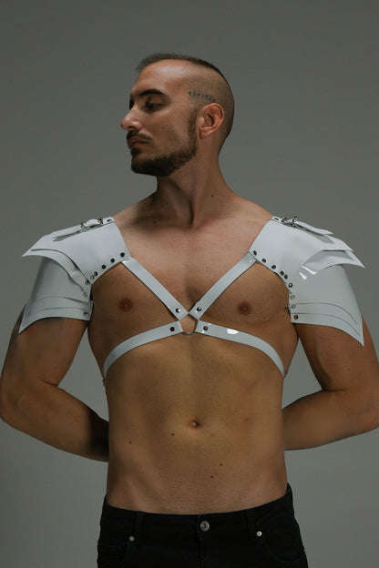 Gloss Leather Shoulder Harness — Structured X Frame Black / White | Maison Appétit