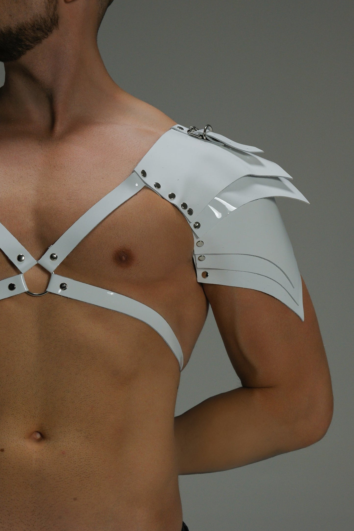 Gloss Leather Shoulder Harness — Structured X Frame Black / White | Maison Appétit