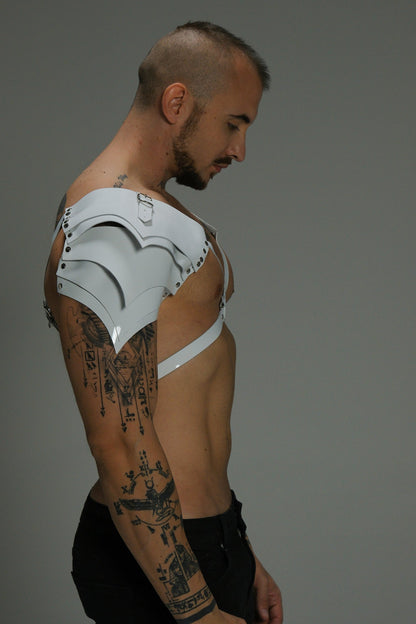 Gloss Leather Shoulder Harness — Structured X Frame Black / White | Maison Appétit
