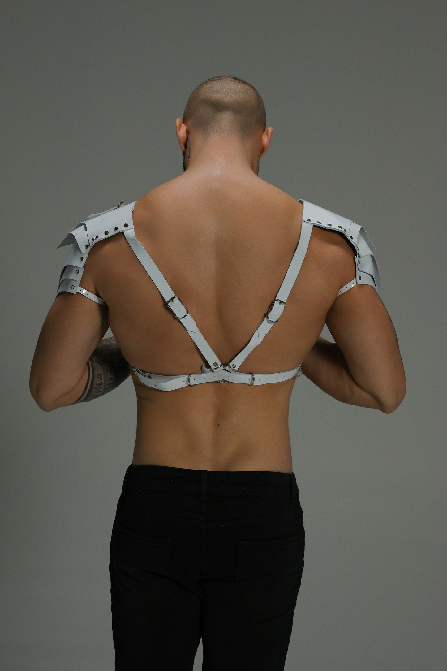 Gloss Leather Shoulder Harness — Structured X Frame Black / White | Maison Appétit