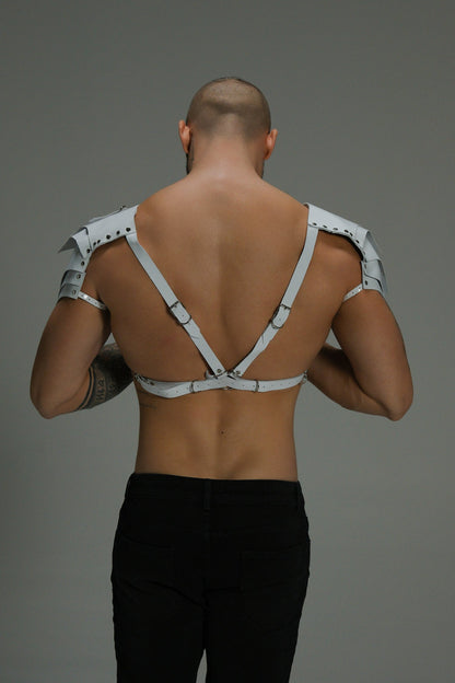 Gloss Leather Shoulder Harness — Structured X Frame Black / White | Maison Appétit