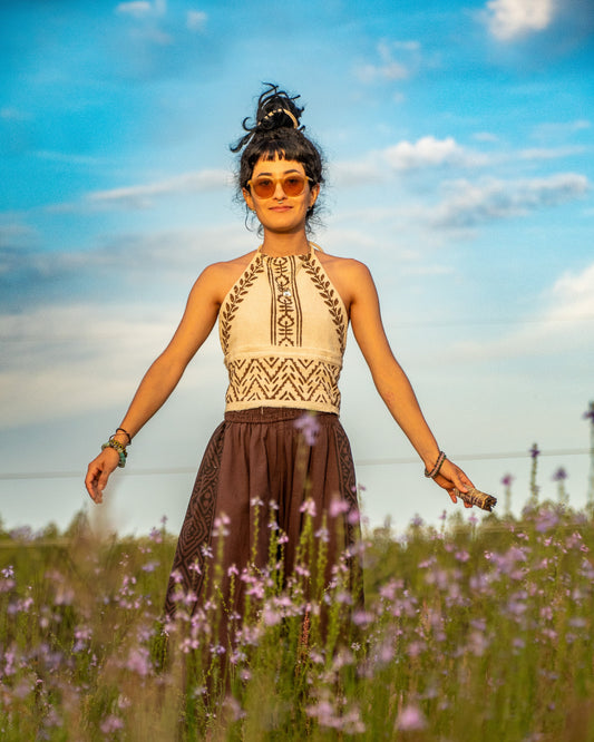 Sacred Flow Tribal Halter Top — Cream or Brown