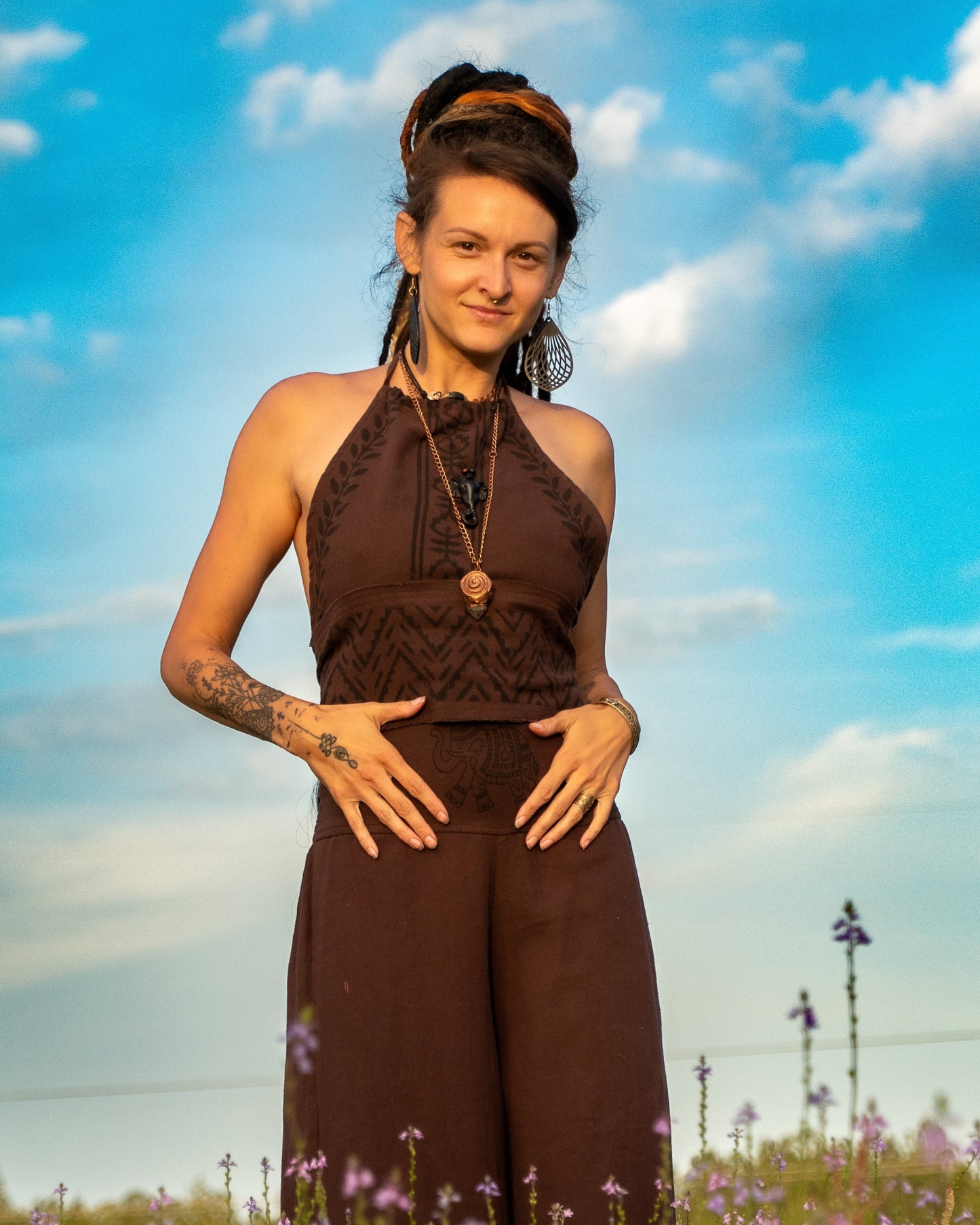 Sacred Flow Tribal Halter Top — Cream or Brown