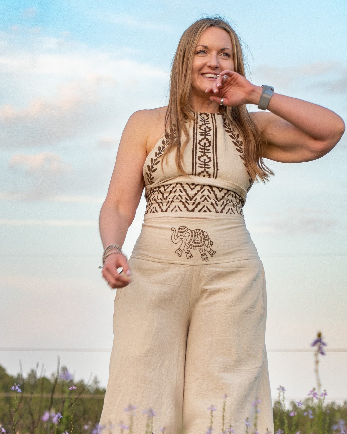 Sacred Flow Tribal Halter Top — Cream or Brown