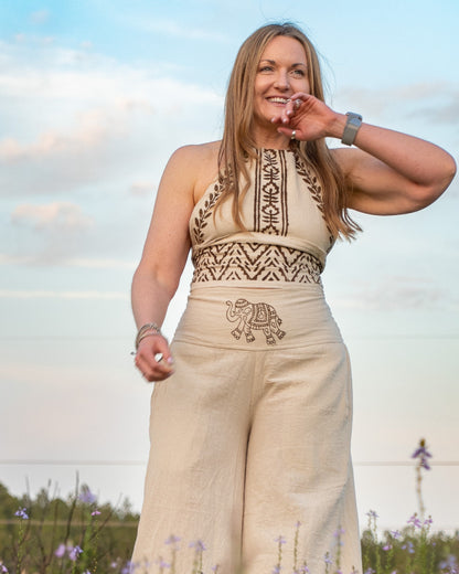 Sacred Flow Tribal Halter Top — Cream or Brown