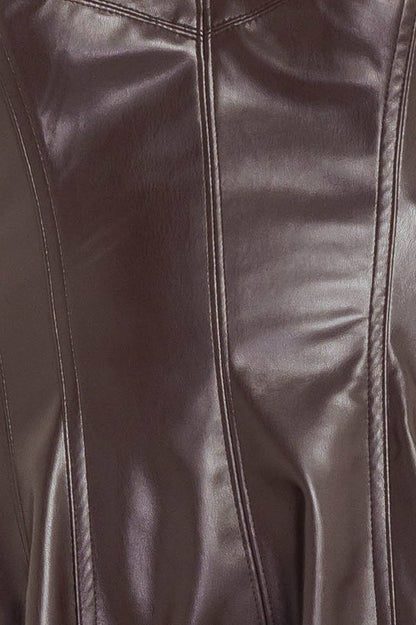 Faux Leather Sweetheart Midi Dress — Espresso