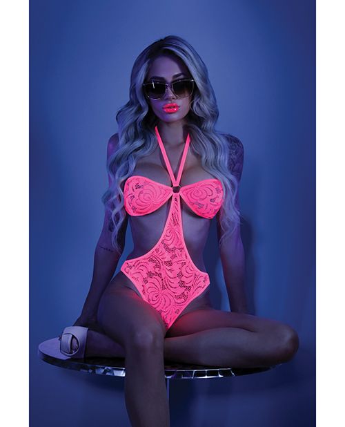Afterglow Cage Halter Bodysuit - Neon Pink UV-Reactive 🌙