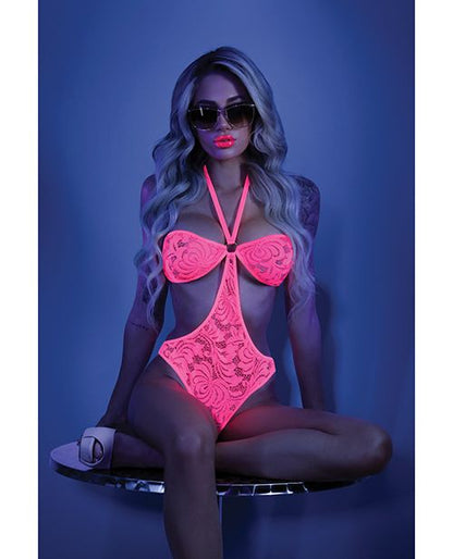 Afterglow Cage Halter Bodysuit - Neon Pink UV-Reactive 🌙