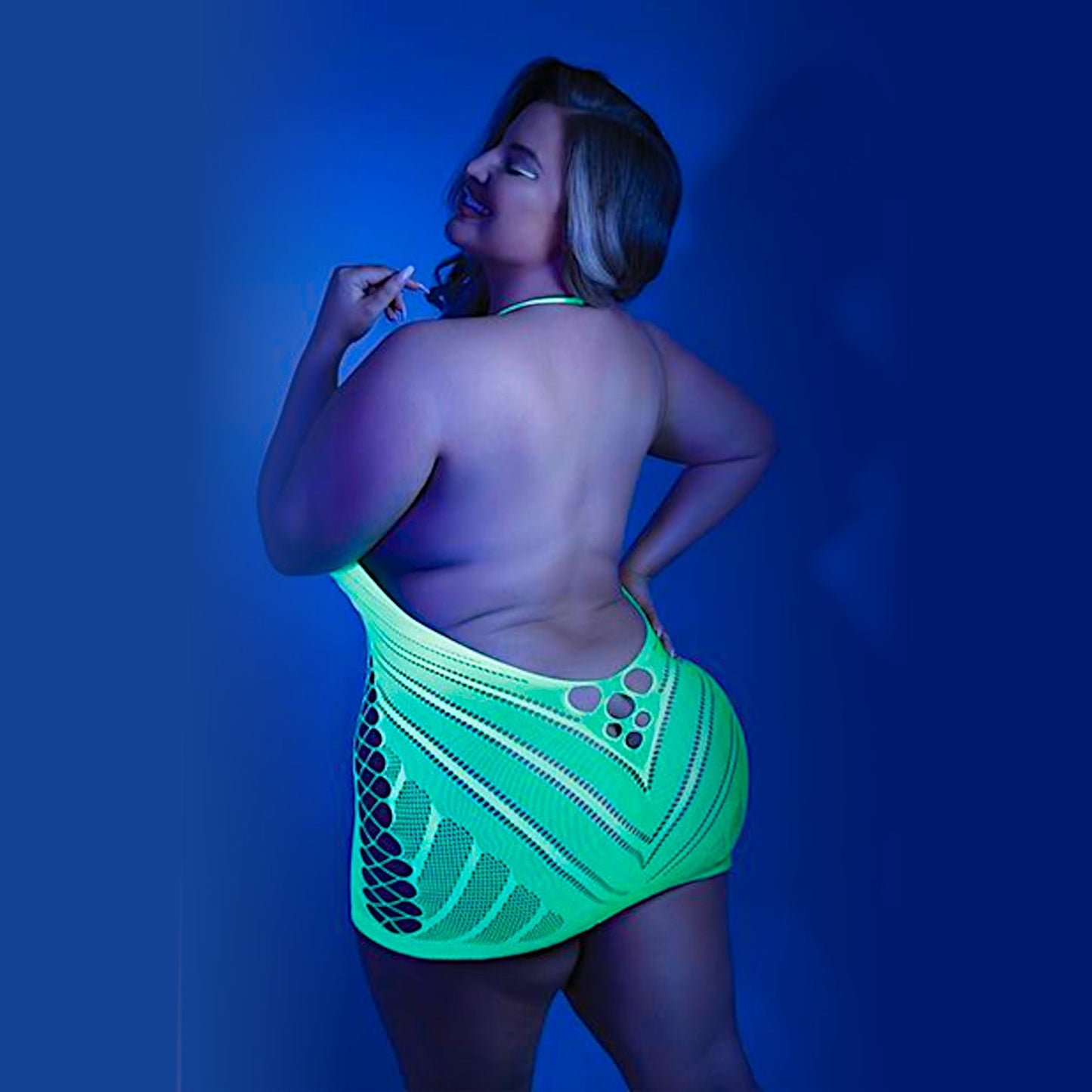 Afterglow Siren Fishnet Halter Dress — UV Reactive 🌙