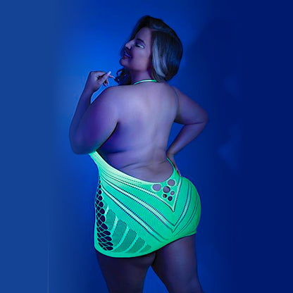 Afterglow Siren Fishnet Halter Dress — UV Reactive 🌙