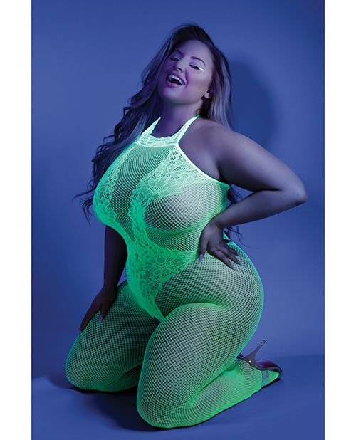 Neon Afterglow Sheer Bodysuit - UV Green 🌙