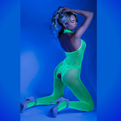 Neon Afterglow Sheer Bodysuit - UV Green 🌙